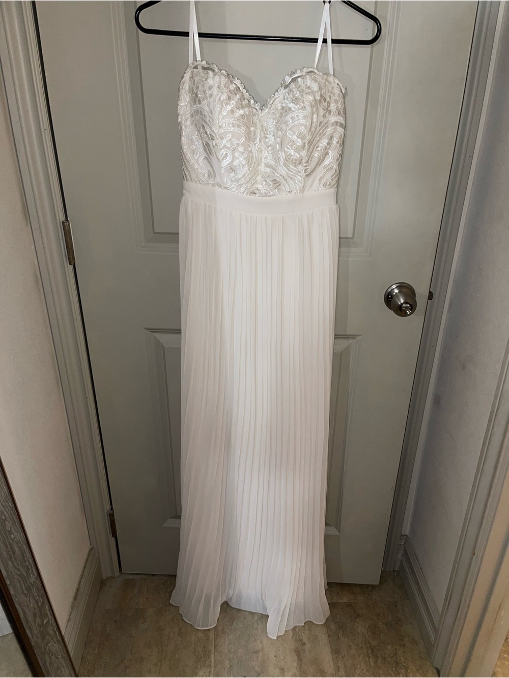 Cream Lacey Bodice Pleated Chiffon Maxi Dress by Fashion Nova
